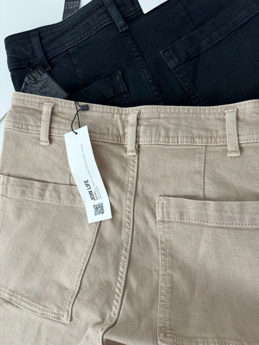 NWT ZARA Marine Straight Jeans Bundle 2 Wide Leg High Rise Black Beige 4 Flaw - Picture 9 of 10